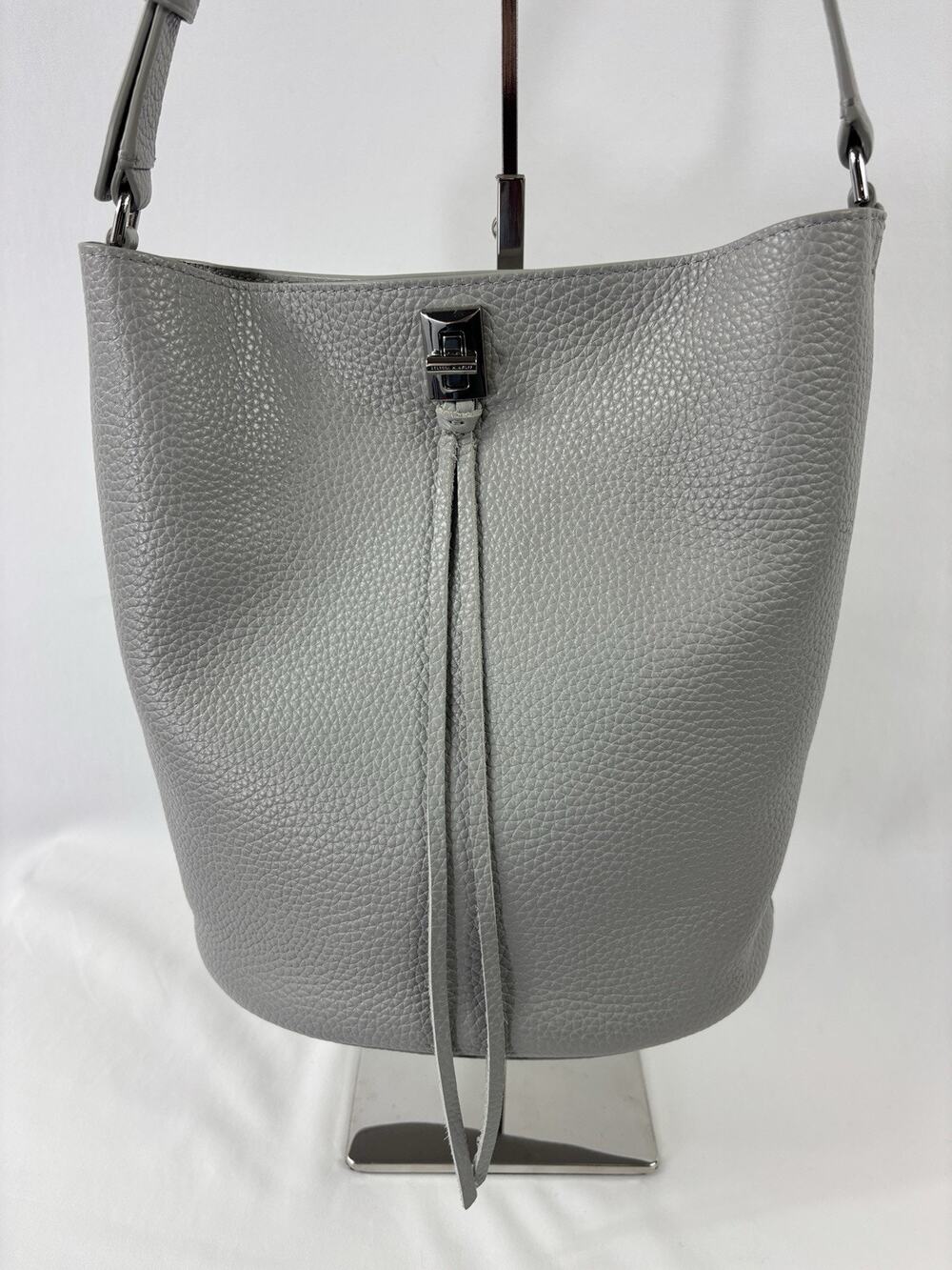 Rebecca Minkoff Darren Bucket Bag Pumice Light Grey Leather Crossbody Toggle